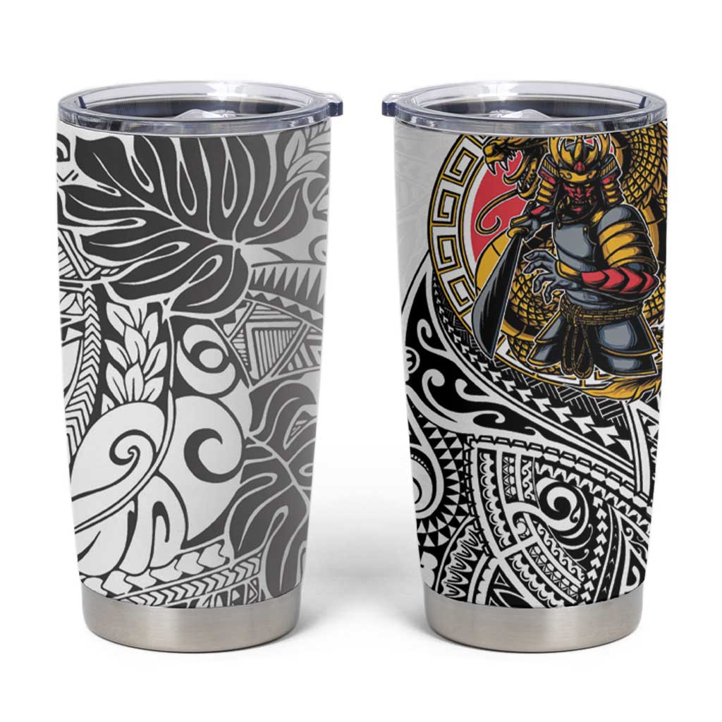 Japanese Samurai Warrior Tumbler Cup White Polynesian Tattoo Style LT9 White - Polynesian Pride