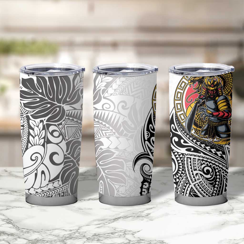Japanese Samurai Warrior Tumbler Cup White Polynesian Tattoo Style LT9 - Polynesian Pride