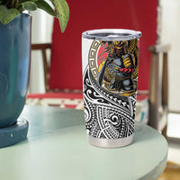 Japanese Samurai Warrior Tumbler Cup White Polynesian Tattoo Style LT9 - Polynesian Pride