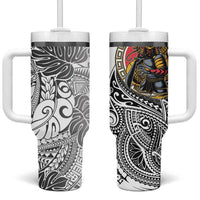 Japanese Samurai Warrior Tumbler With Handle White Polynesian Tattoo Style LT9 One Size: 40 oz White - Polynesian Pride