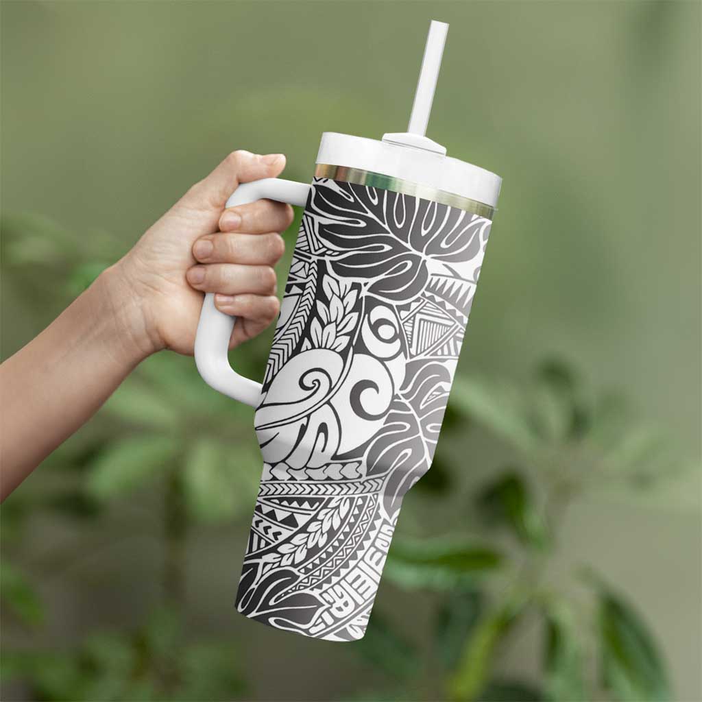Japanese Samurai Warrior Tumbler With Handle White Polynesian Tattoo Style LT9 - Polynesian Pride