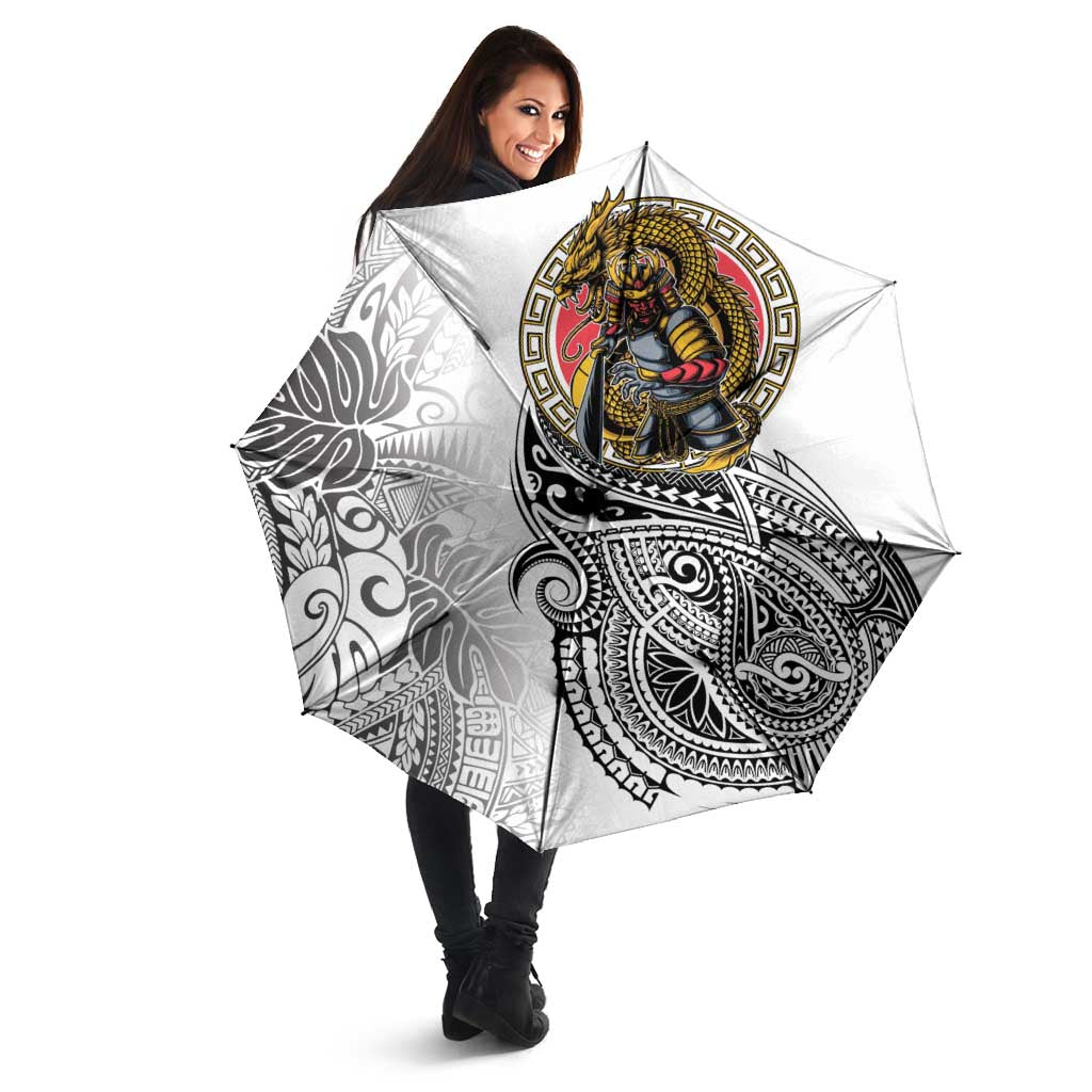 Japanese Samurai Warrior Umbrella White Polynesian Tattoo Style LT9 - Polynesian Pride