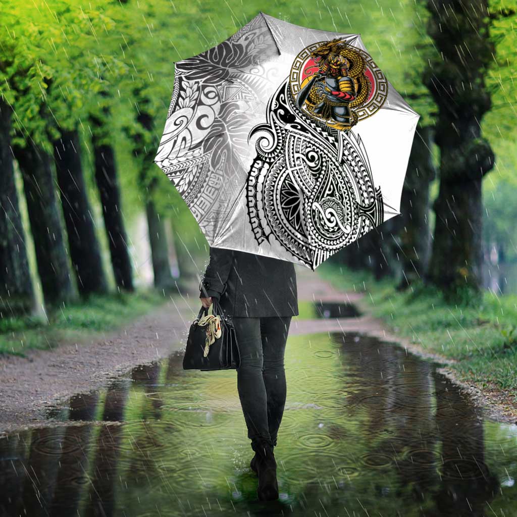 Japanese Samurai Warrior Umbrella White Polynesian Tattoo Style LT9 - Polynesian Pride