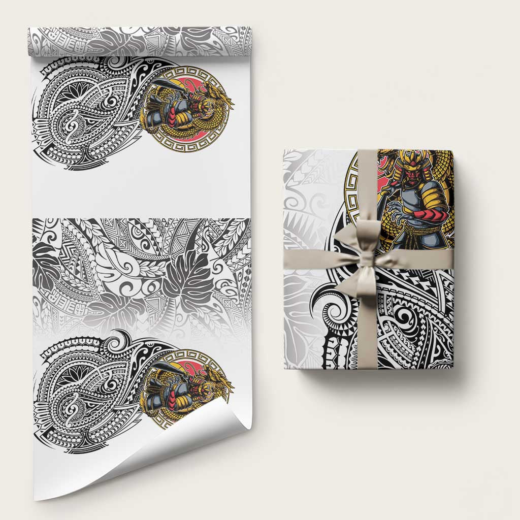 Japanese Samurai Warrior Wrapping Paper White Polynesian Tattoo Style LT9 58" × 23" White - Polynesian Pride