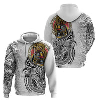 Japanese Samurai Warrior Zip Hoodie White Polynesian Tattoo Style LT9 - Polynesian Pride