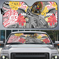 Japanese Samurai Warrior Auto Sun Shade Colorful Polynesian Tattoo Style LT9 White - Polynesian Pride