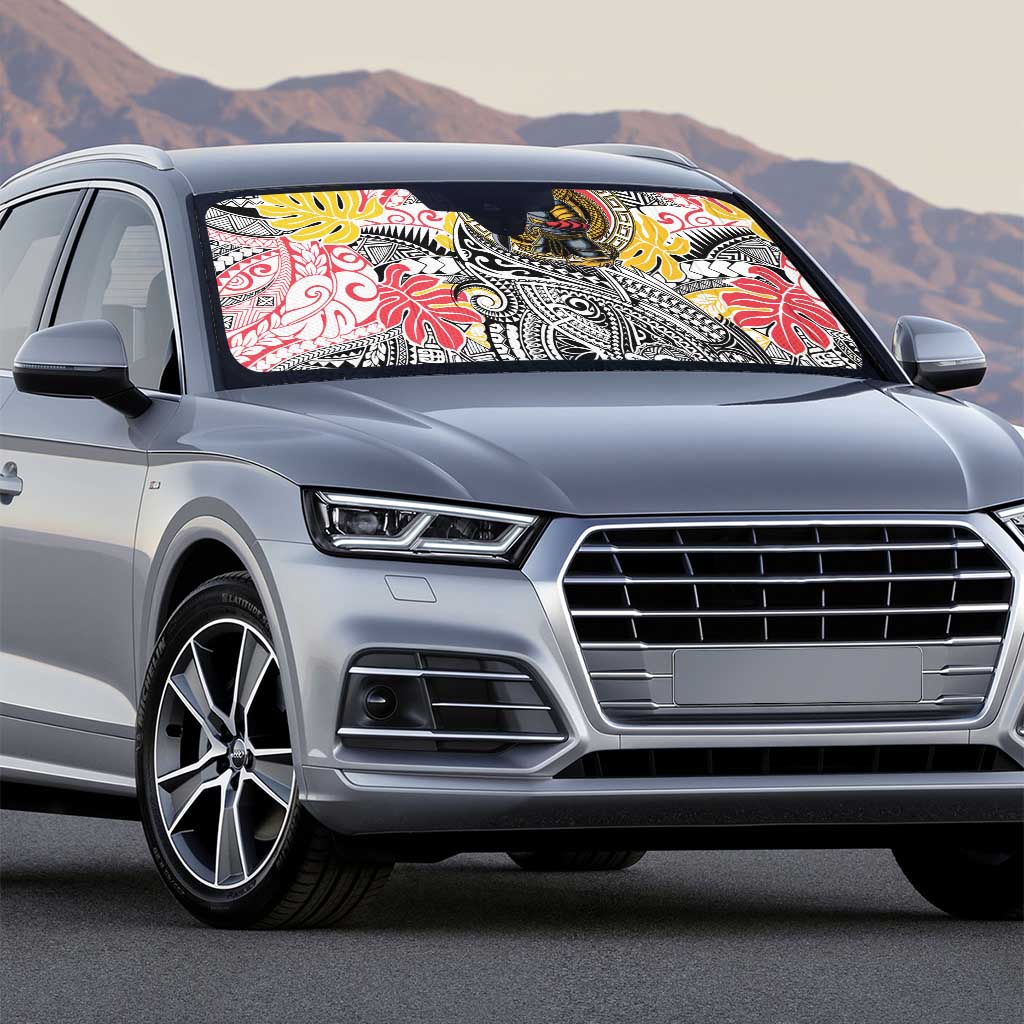 Japanese Samurai Warrior Auto Sun Shade Colorful Polynesian Tattoo Style LT9 - Polynesian Pride