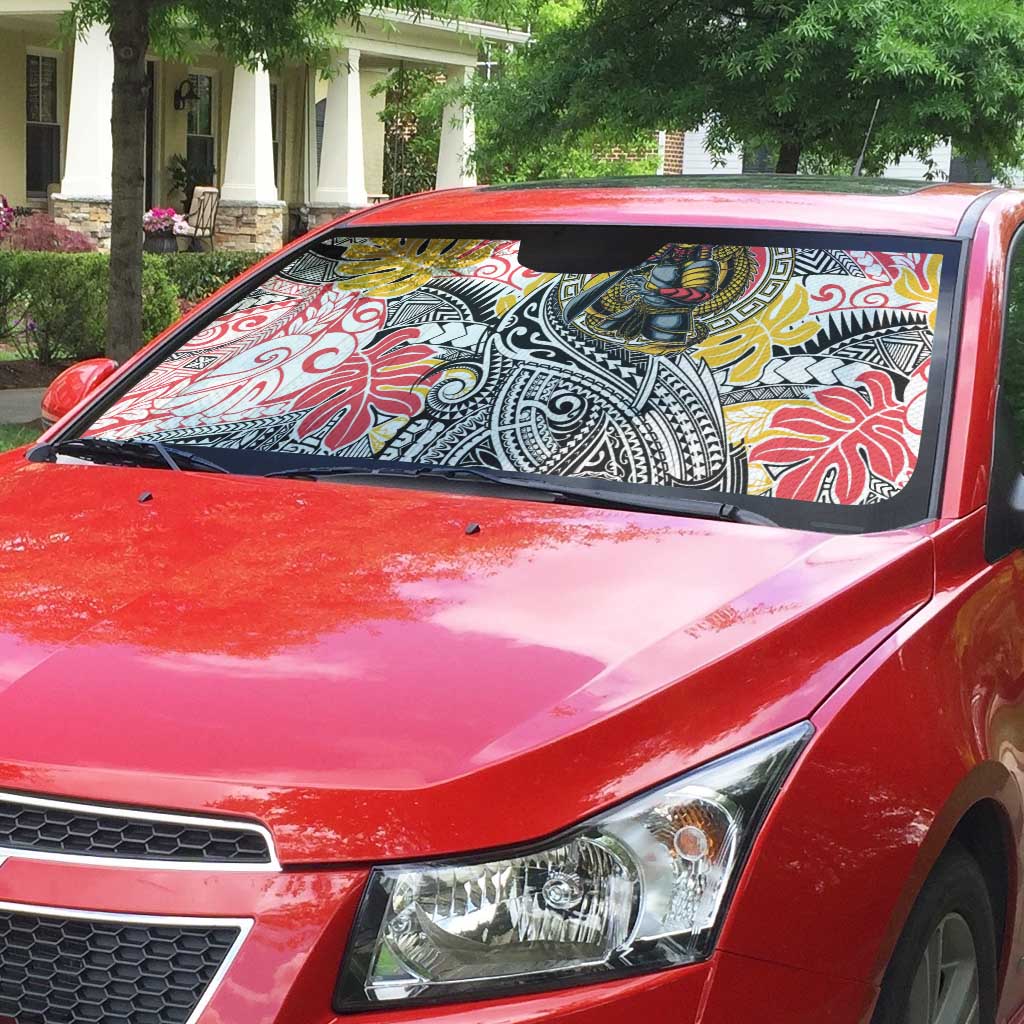 Japanese Samurai Warrior Auto Sun Shade Colorful Polynesian Tattoo Style LT9 - Polynesian Pride
