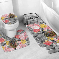 Japanese Samurai Warrior Bathroom Set Colorful Polynesian Tattoo Style LT9 Mat Set Only (3 pcs) One Size White - Polynesian Pride
