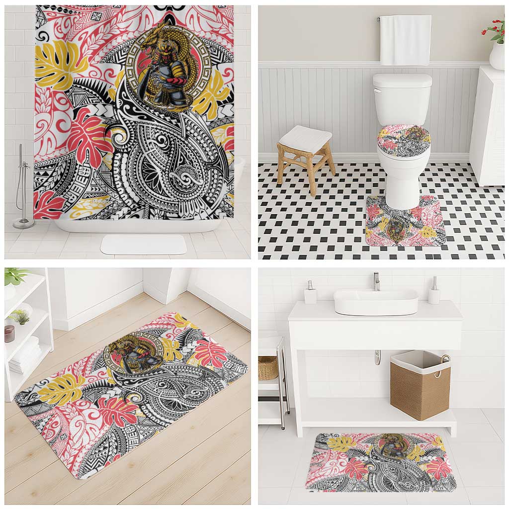 Japanese Samurai Warrior Bathroom Set Colorful Polynesian Tattoo Style LT9 - Polynesian Pride