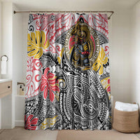 Japanese Samurai Warrior Bathroom Set Colorful Polynesian Tattoo Style LT9 Shower Curtain Only White - Polynesian Pride