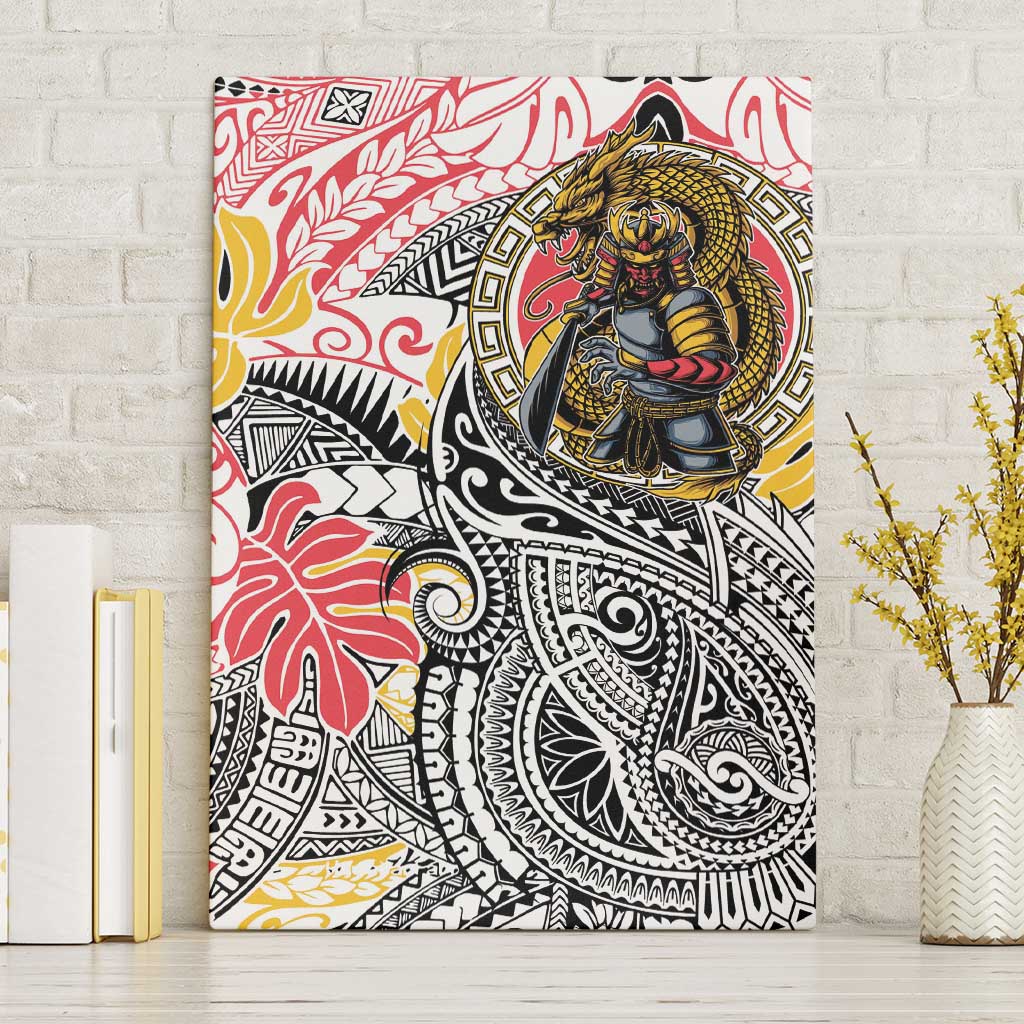 Japanese Samurai Warrior Canvas Wall Art Colorful Polynesian Tattoo Style LT9 Without Frame White - Polynesian Pride