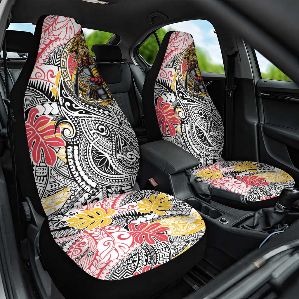 Japanese Samurai Warrior Car Seat Cover Colorful Polynesian Tattoo Style LT9 One Size White - Polynesian Pride