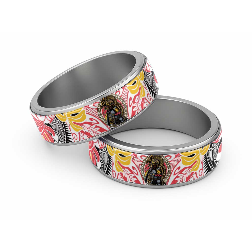 Japanese Samurai Warrior Classic Ring Colorful Polynesian Tattoo Style LT9 Sliver White - Polynesian Pride
