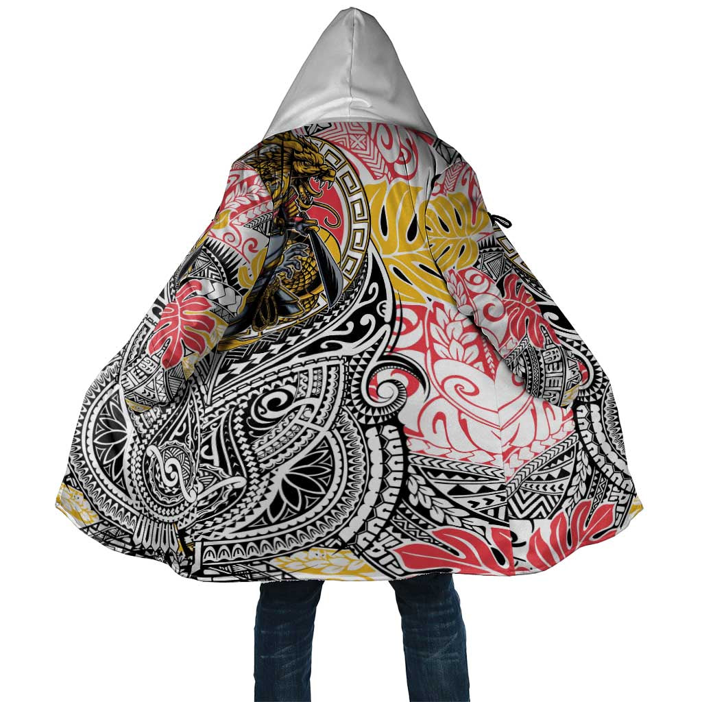 Japanese Samurai Warrior Cloak Colorful Polynesian Tattoo Style LT9 Unisex White - Polynesian Pride