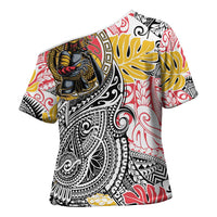 Japanese Samurai Warrior Cross Shoulder Shirt Colorful Polynesian Tattoo Style LT9 - Polynesian Pride