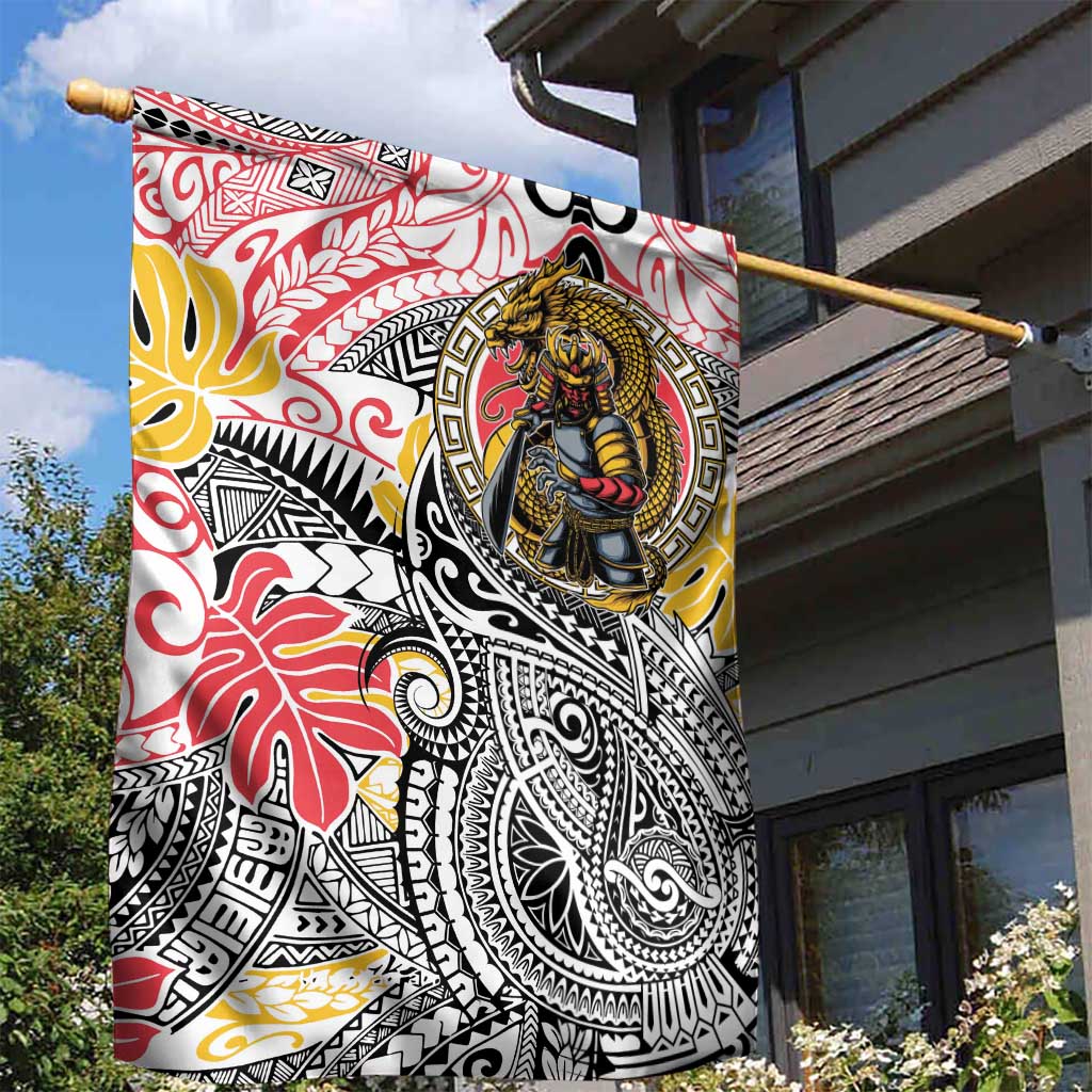 Japanese Samurai Warrior Garden Flag Colorful Polynesian Tattoo Style LT9 - Polynesian Pride