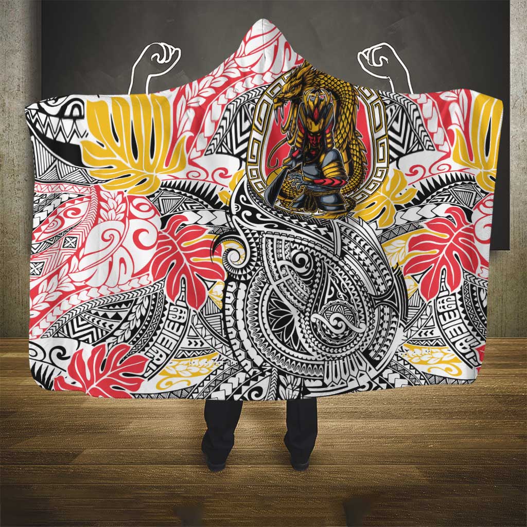 Japanese Samurai Warrior Hooded Blanket Colorful Polynesian Tattoo Style LT9 - Polynesian Pride
