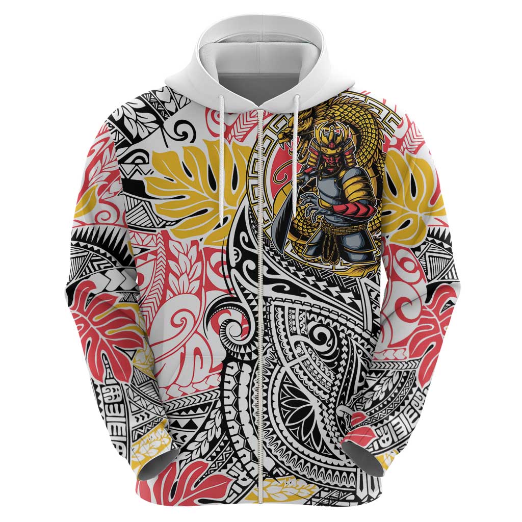 Japanese Samurai Warrior Hoodie Colorful Polynesian Tattoo Style LT9 - Polynesian Pride