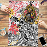 Japanese Samurai Warrior Puzzle Colorful Polynesian Tattoo Style LT9 White - Polynesian Pride