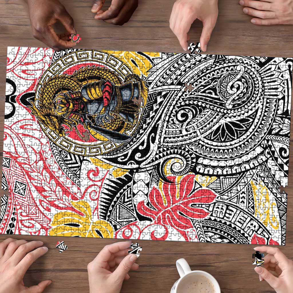 Japanese Samurai Warrior Puzzle Colorful Polynesian Tattoo Style LT9 - Polynesian Pride