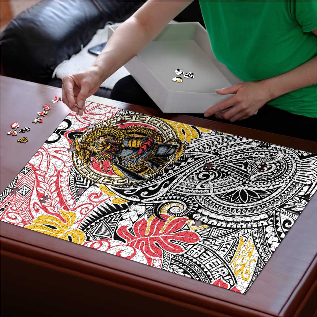 Japanese Samurai Warrior Puzzle Colorful Polynesian Tattoo Style LT9 - Polynesian Pride
