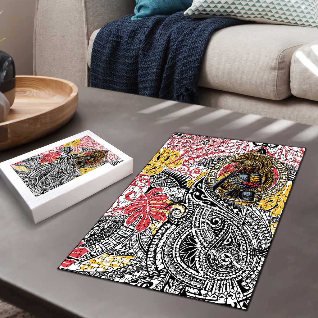 Japanese Samurai Warrior Puzzle Colorful Polynesian Tattoo Style LT9 - Polynesian Pride