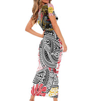 Japanese Samurai Warrior Short Sleeve Bodycon Dress Colorful Polynesian Tattoo Style LT9 - Polynesian Pride
