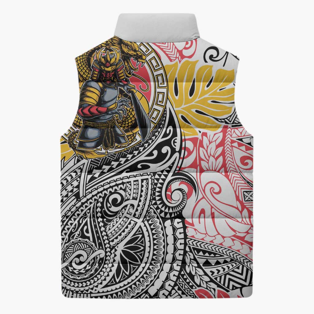 Japanese Samurai Warrior Sleeveless Puffer Jacket Colorful Polynesian Tattoo Style LT9 - Polynesian Pride