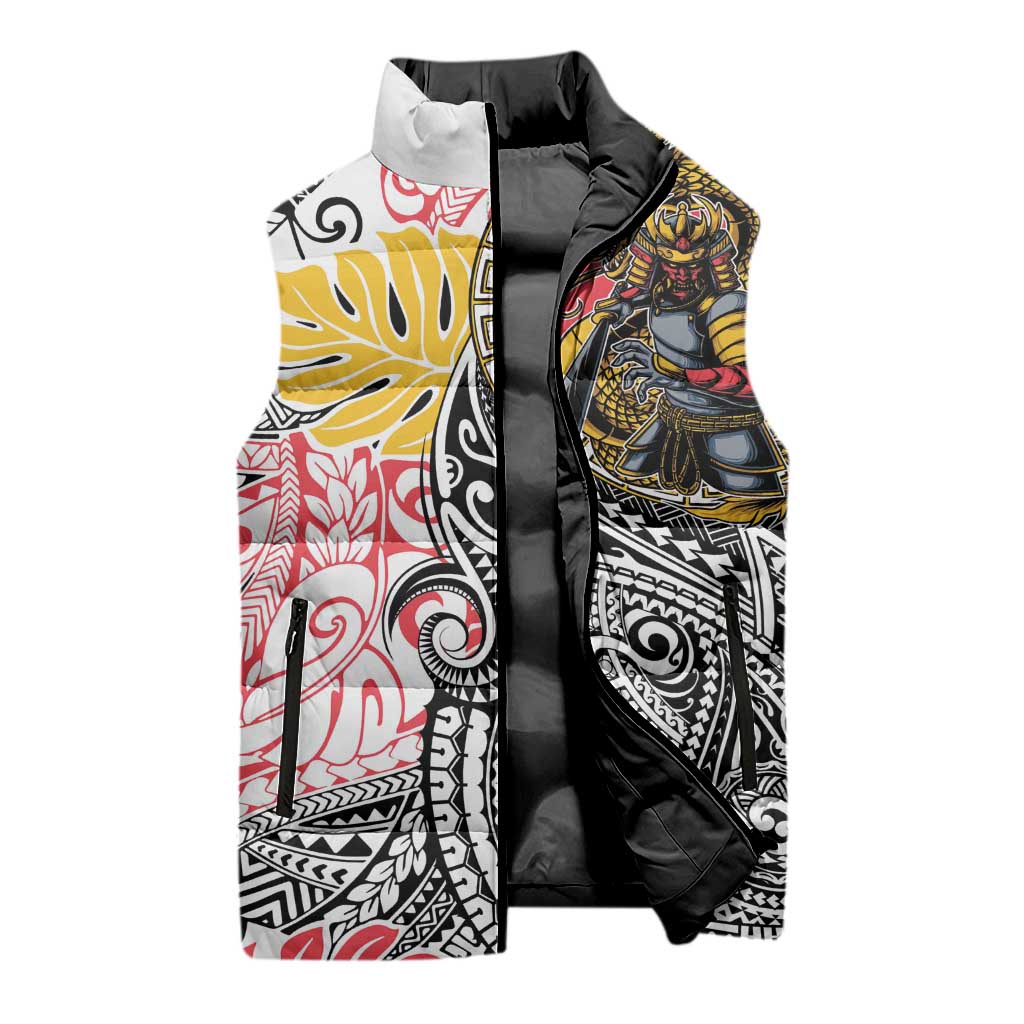 Japanese Samurai Warrior Sleeveless Puffer Jacket Colorful Polynesian Tattoo Style LT9 - Polynesian Pride