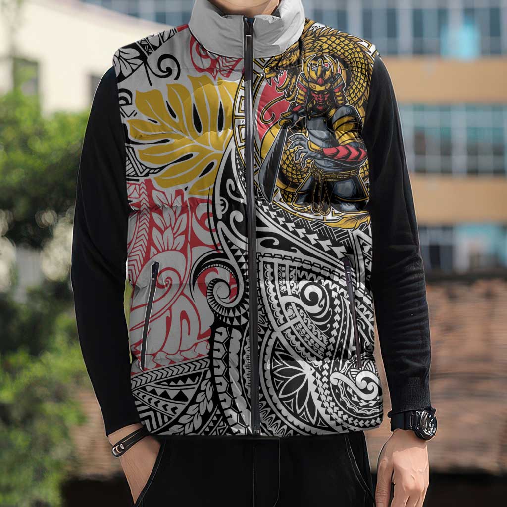 Japanese Samurai Warrior Sleeveless Puffer Jacket Colorful Polynesian Tattoo Style LT9 - Polynesian Pride