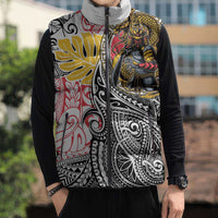 Japanese Samurai Warrior Sleeveless Puffer Jacket Colorful Polynesian Tattoo Style LT9 - Polynesian Pride