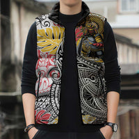Japanese Samurai Warrior Sleeveless Puffer Jacket Colorful Polynesian Tattoo Style LT9 - Polynesian Pride