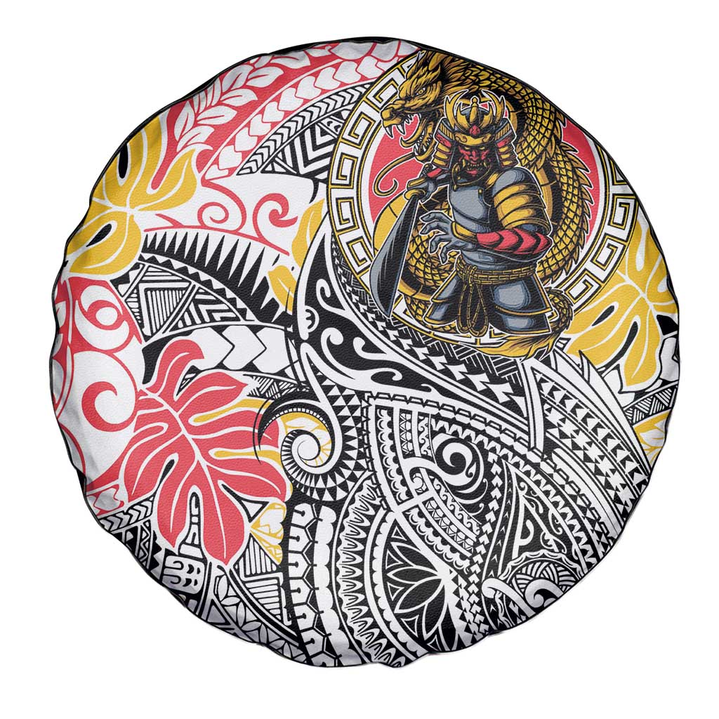 Japanese Samurai Warrior Spare Tire Cover Colorful Polynesian Tattoo Style LT9 - Polynesian Pride