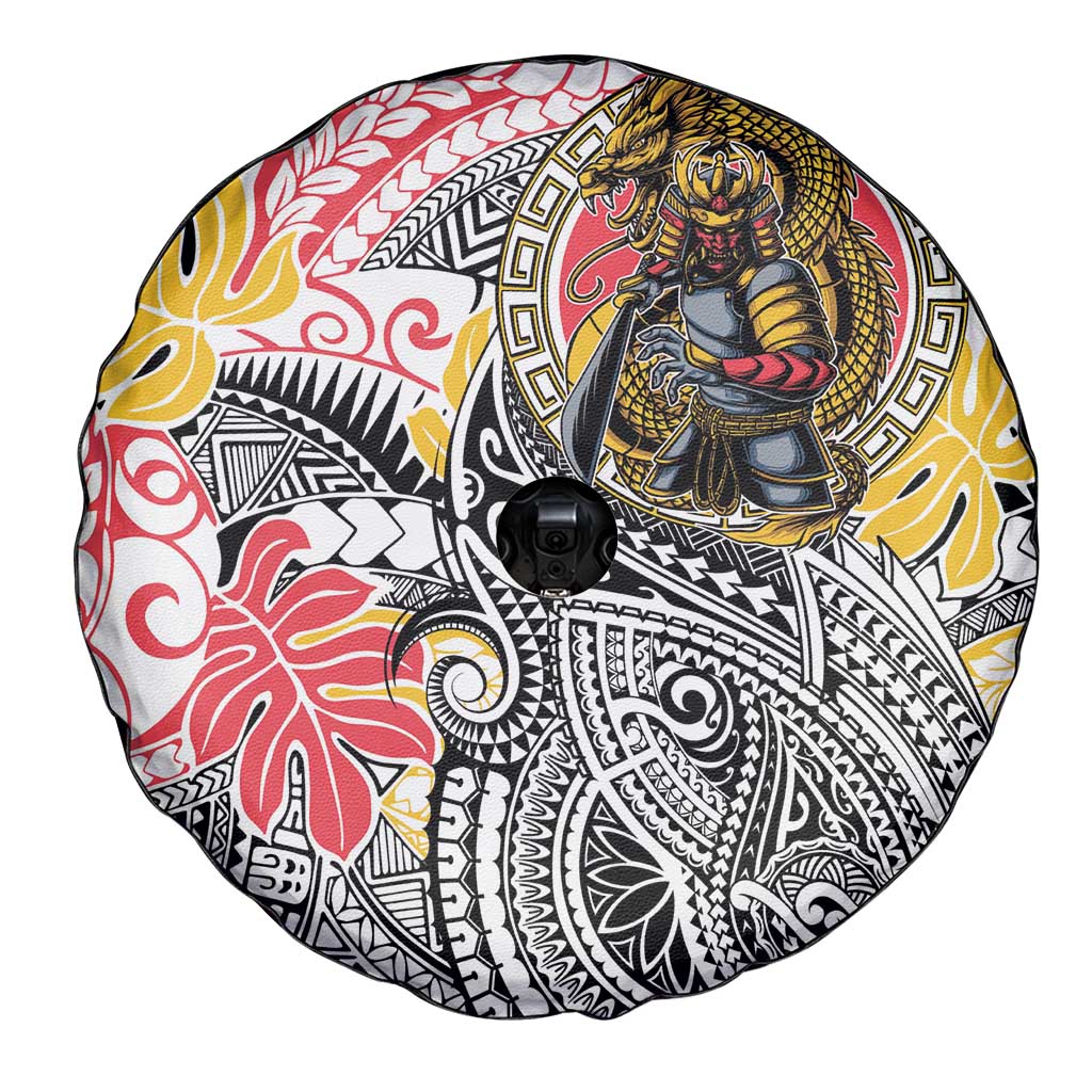 Japanese Samurai Warrior Spare Tire Cover Colorful Polynesian Tattoo Style LT9 - Polynesian Pride