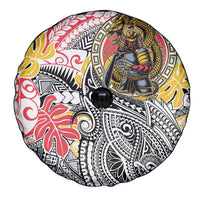 Japanese Samurai Warrior Spare Tire Cover Colorful Polynesian Tattoo Style LT9 - Polynesian Pride