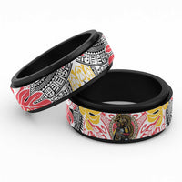 Japanese Samurai Warrior Spinner Ring Colorful Polynesian Tattoo Style LT9 Black White - Polynesian Pride