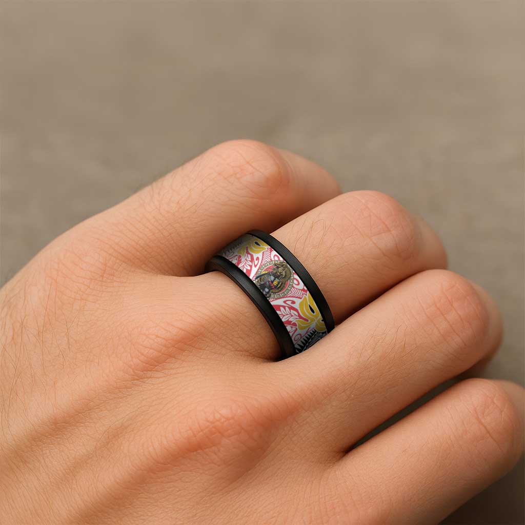 Japanese Samurai Warrior Spinner Ring Colorful Polynesian Tattoo Style LT9 - Polynesian Pride