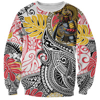 Japanese Samurai Warrior Sweatshirt Colorful Polynesian Tattoo Style LT9 Unisex White - Polynesian Pride