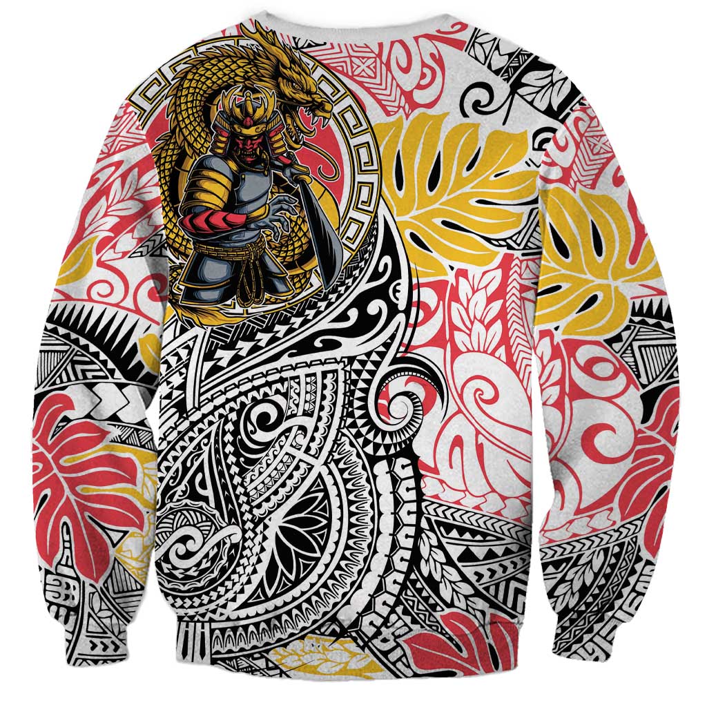 Japanese Samurai Warrior Sweatshirt Colorful Polynesian Tattoo Style LT9 - Polynesian Pride