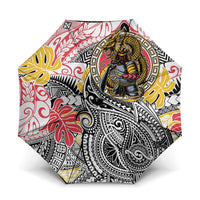 Japanese Samurai Warrior Umbrella Colorful Polynesian Tattoo Style LT9 One Size Folded 11.42 inch Opened Diameter 37.4 inch White - Polynesian Pride