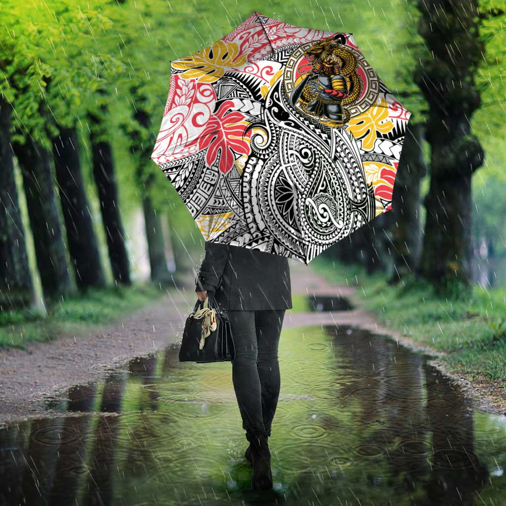 Japanese Samurai Warrior Umbrella Colorful Polynesian Tattoo Style LT9 - Polynesian Pride