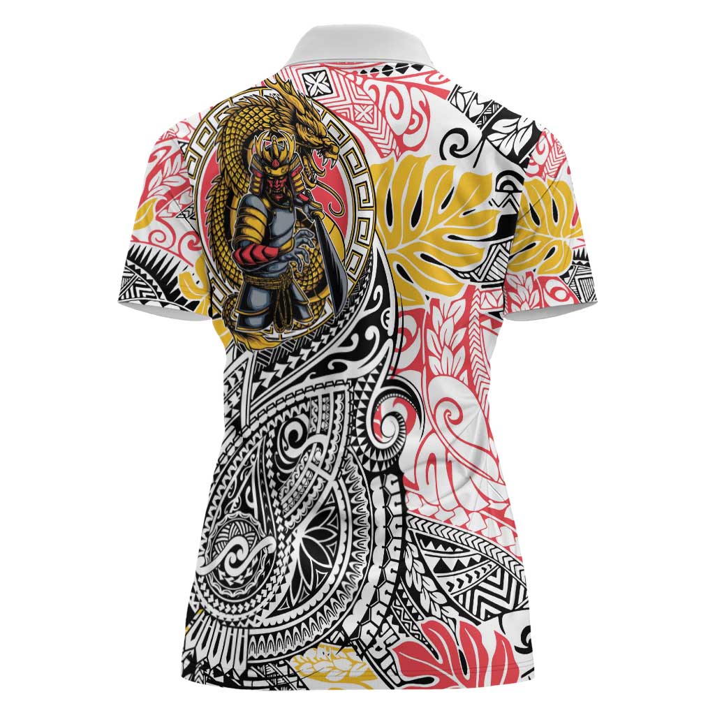 Japanese Samurai Warrior Women Polo Shirt Colorful Polynesian Tattoo Style LT9 - Polynesian Pride