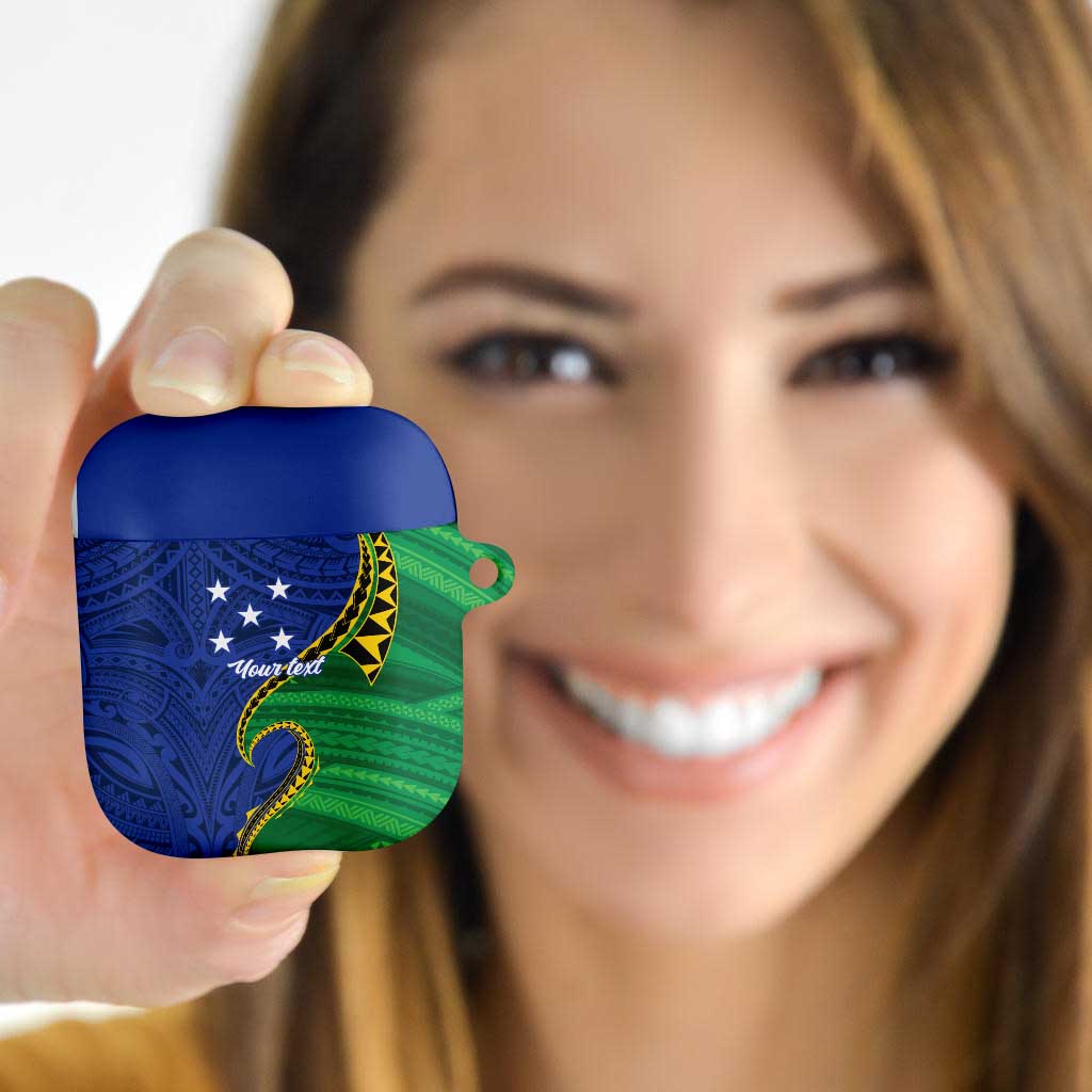 Solomon Islands Independence Day 1978 Personalised AirPods Case Polynesian Pattern with Flag Style LT9 Blue - Polynesian Pride
