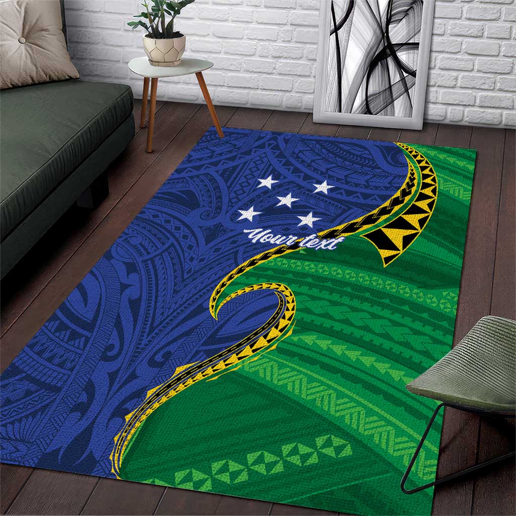 Solomon Islands Independence Day 1978 Personalised Area Rug Polynesian Pattern with Flag Style LT9 Blue - Polynesian Pride