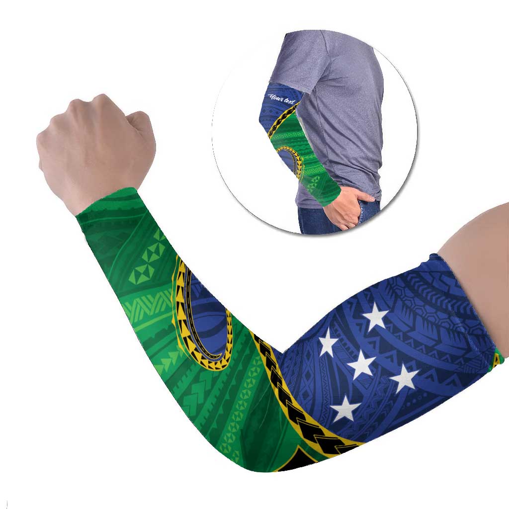 Solomon Islands Independence Day 1978 Personalised Arm Sleeves Polynesian Pattern with Flag Style LT9 Set of 2 Blue - Polynesian Pride