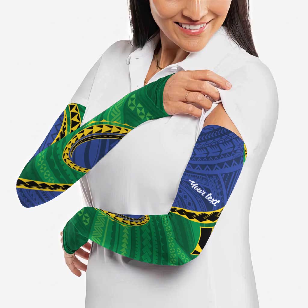 Solomon Islands Independence Day 1978 Personalised Arm Sleeves Polynesian Pattern with Flag Style LT9 - Polynesian Pride