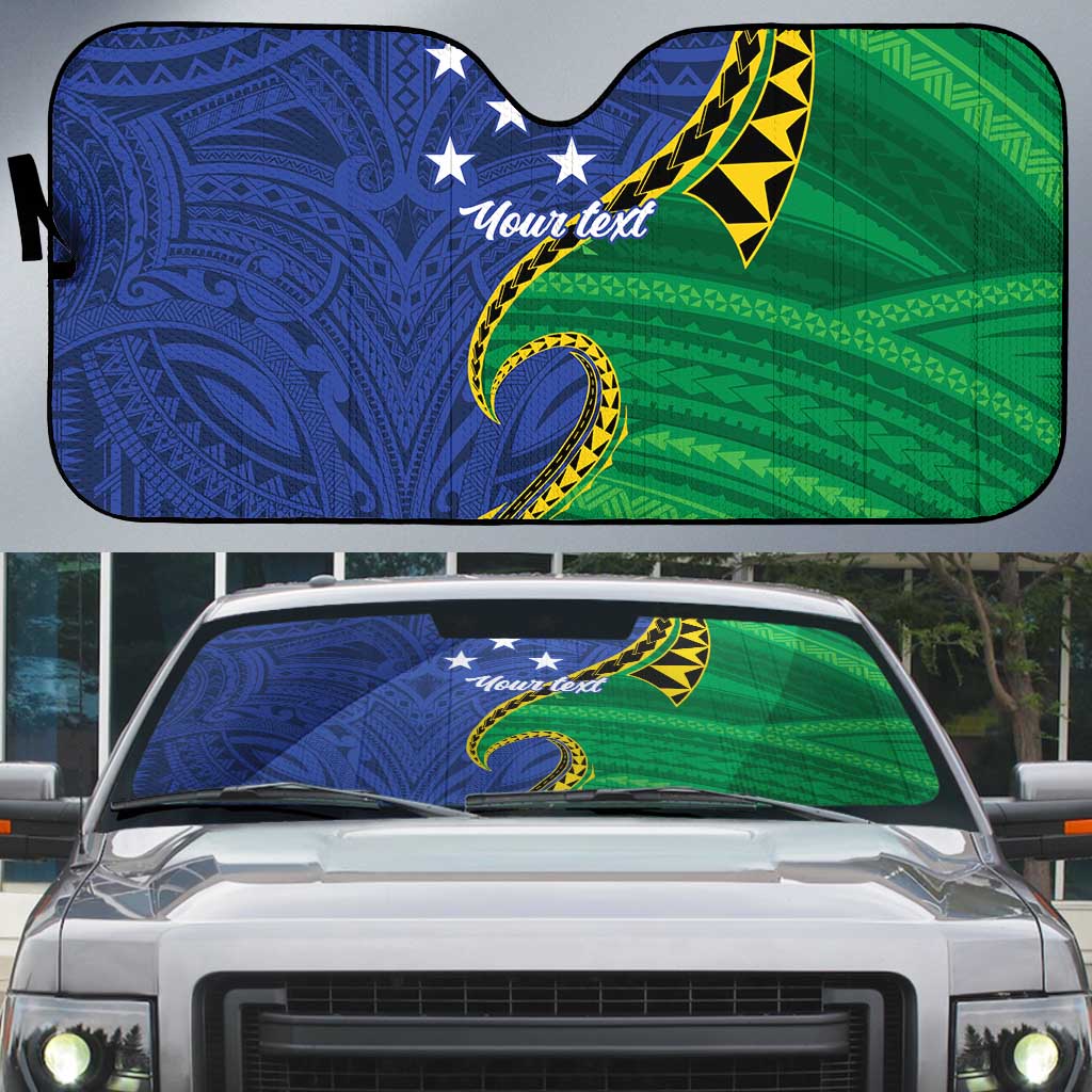 Solomon Islands Independence Day 1978 Personalised Auto Sun Shade Polynesian Pattern with Flag Style LT9 Blue - Polynesian Pride