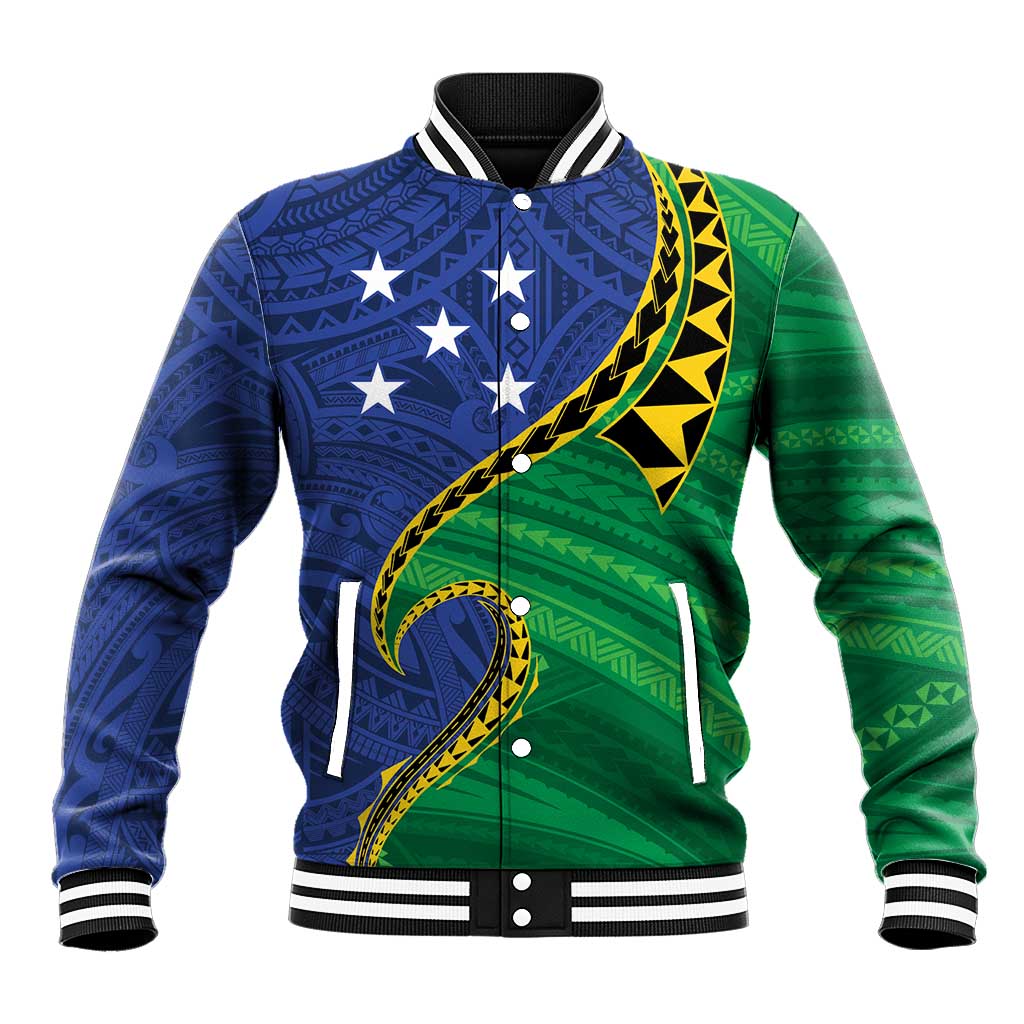 Solomon Islands Independence Day 1978 Personalised Baseball Jacket Polynesian Pattern with Flag Style LT9 Unisex Blue - Polynesian Pride