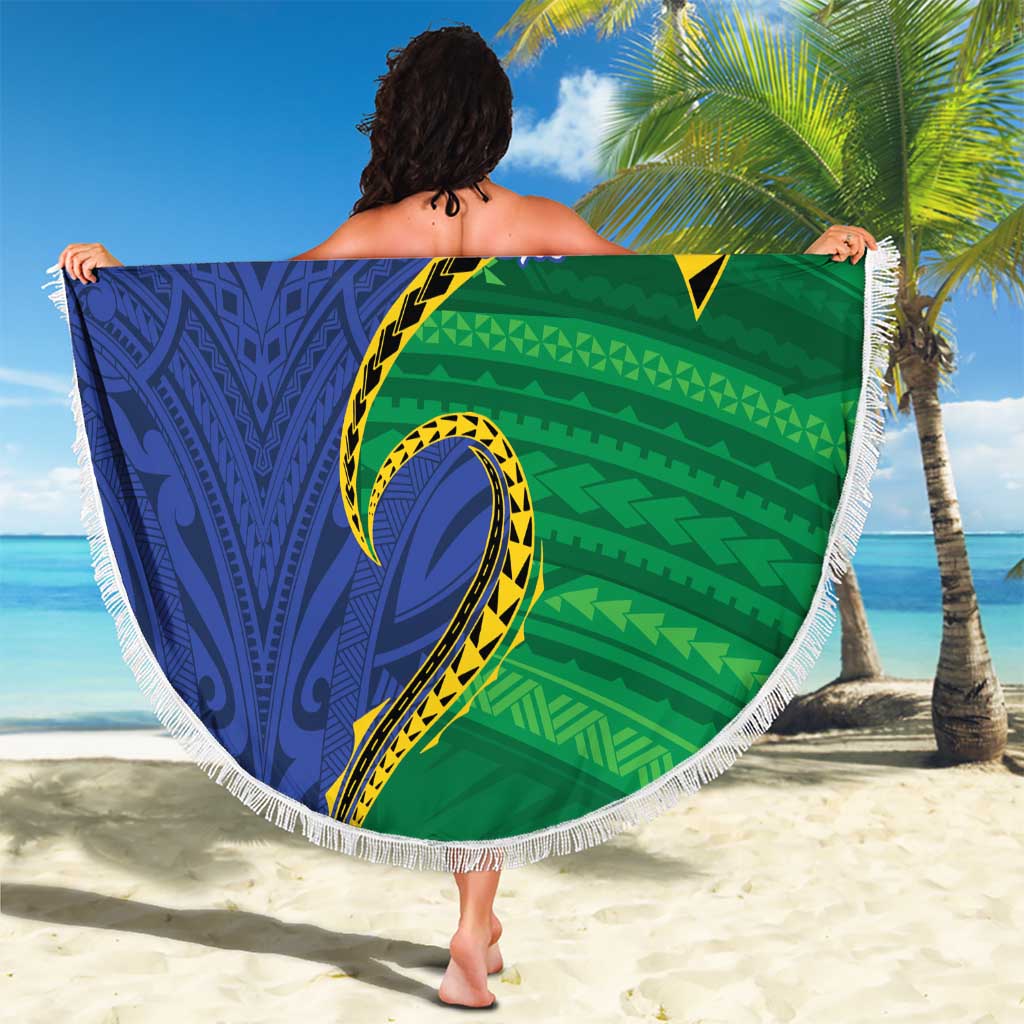 Solomon Islands Independence Day 1978 Personalised Beach Blanket Polynesian Pattern with Flag Style LT9 - Polynesian Pride
